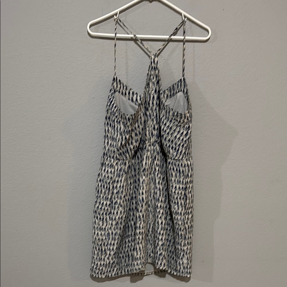 Madewell SILK sunlight painted feathers Blue grey cream Mini Dress pockets - Picture 11 of 13